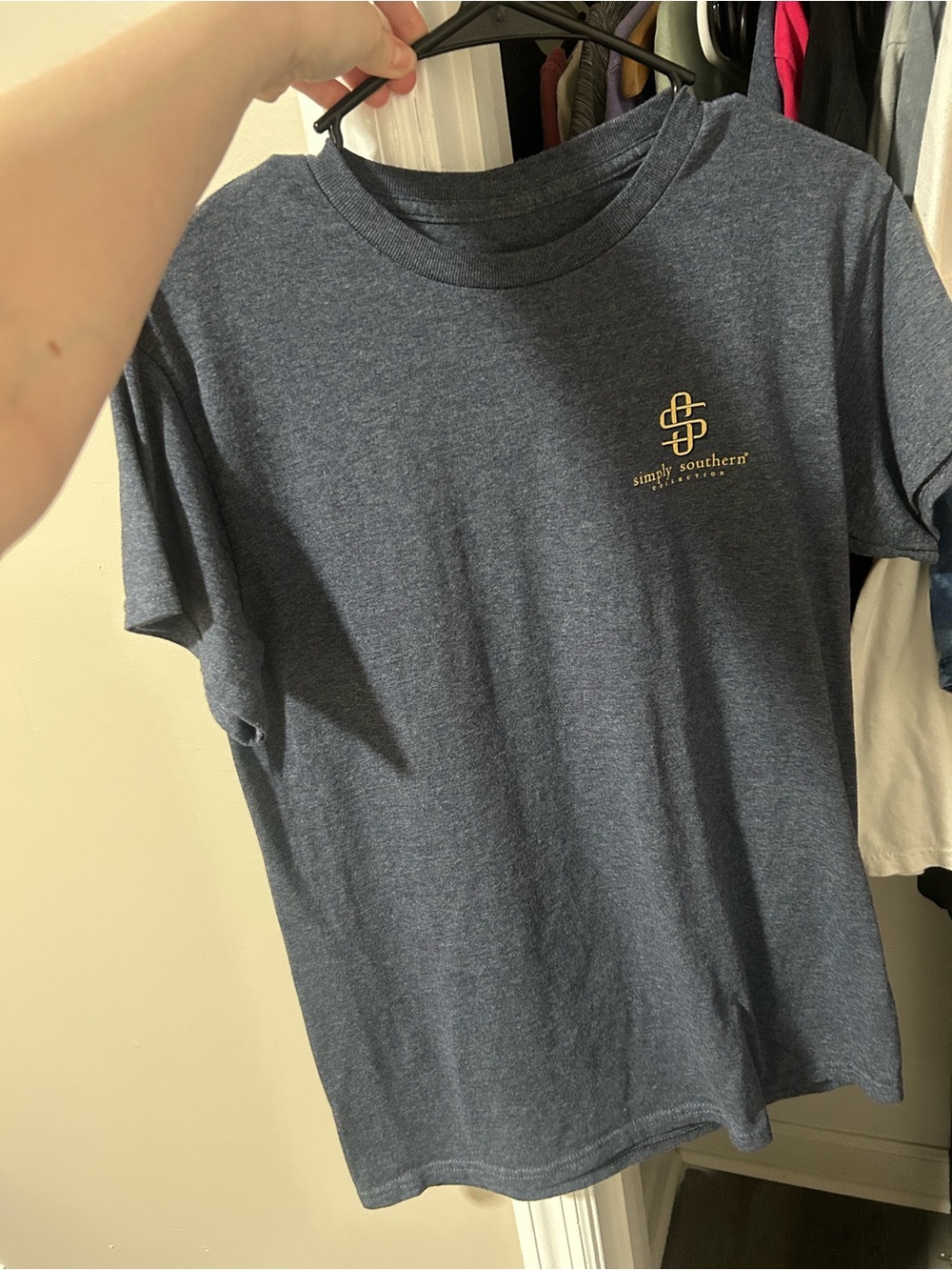 Simply Southern Navy Heather Tee with Gold Logo